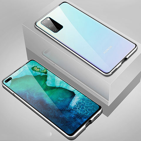 Coque Rebord Bumper Luxe Aluminum Metal Miroir 360 Degres Housse Etui Aimant T02 pour Huawei Honor V30 Pro 5G Argent