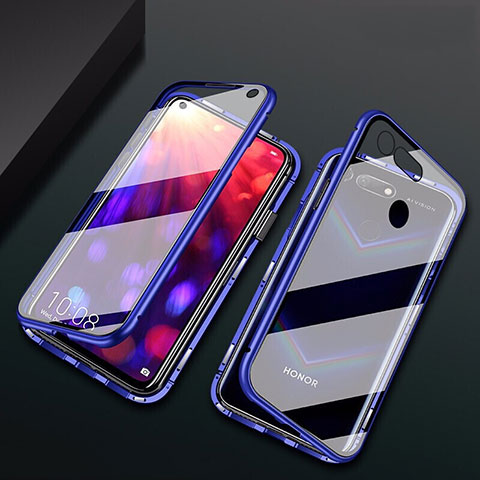 Coque Rebord Bumper Luxe Aluminum Metal Miroir 360 Degres Housse Etui Aimant T02 pour Huawei Honor View 20 Bleu