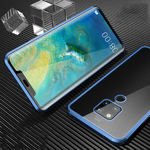 Coque Rebord Bumper Luxe Aluminum Metal Miroir 360 Degres Housse Etui Aimant T02 pour Huawei Mate 20 X 5G Bleu