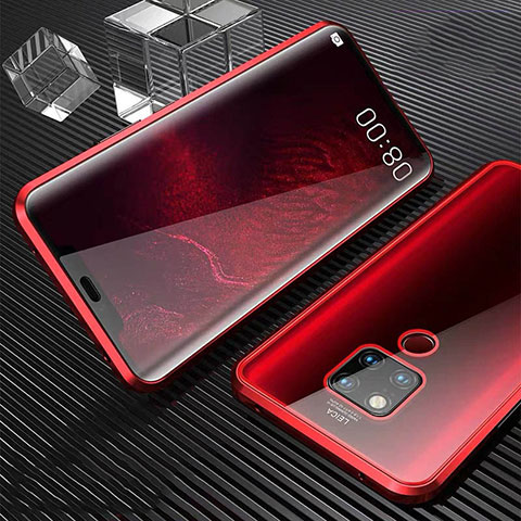 Coque Rebord Bumper Luxe Aluminum Metal Miroir 360 Degres Housse Etui Aimant T02 pour Huawei Mate 20 X 5G Rouge