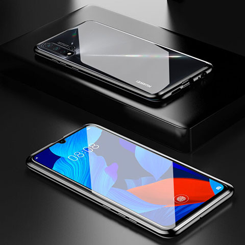 Coque Rebord Bumper Luxe Aluminum Metal Miroir 360 Degres Housse Etui Aimant T02 pour Huawei Nova 5 Noir