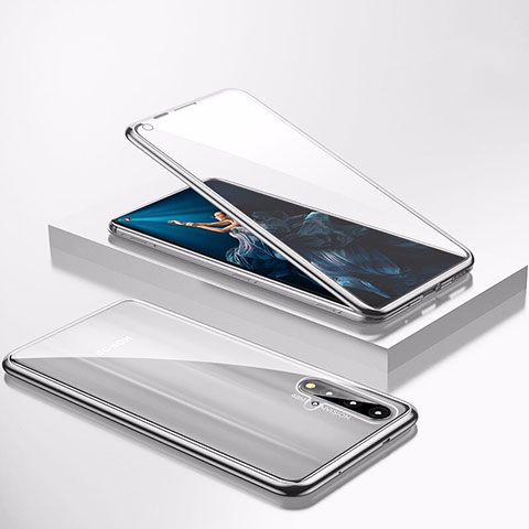 Coque Rebord Bumper Luxe Aluminum Metal Miroir 360 Degres Housse Etui Aimant T02 pour Huawei Nova 5T Argent