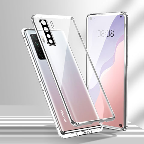 Coque Rebord Bumper Luxe Aluminum Metal Miroir 360 Degres Housse Etui Aimant T02 pour Huawei Nova 7 SE 5G Argent