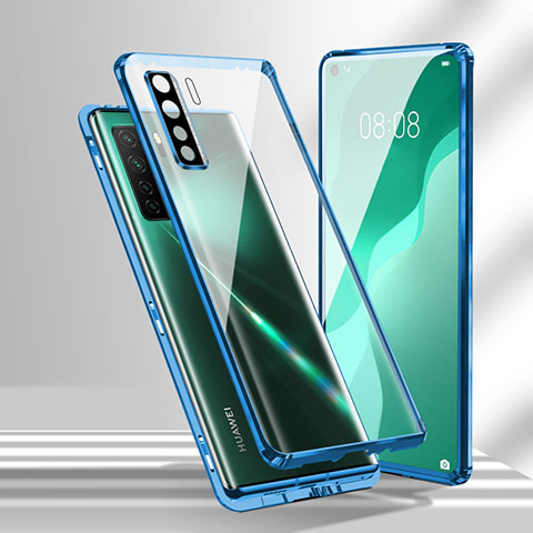 Coque Rebord Bumper Luxe Aluminum Metal Miroir 360 Degres Housse Etui Aimant T02 pour Huawei Nova 7 SE 5G Bleu