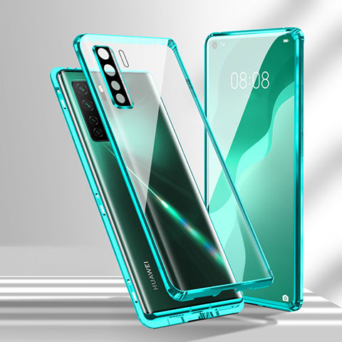 Coque Rebord Bumper Luxe Aluminum Metal Miroir 360 Degres Housse Etui Aimant T02 pour Huawei Nova 7 SE 5G Cyan