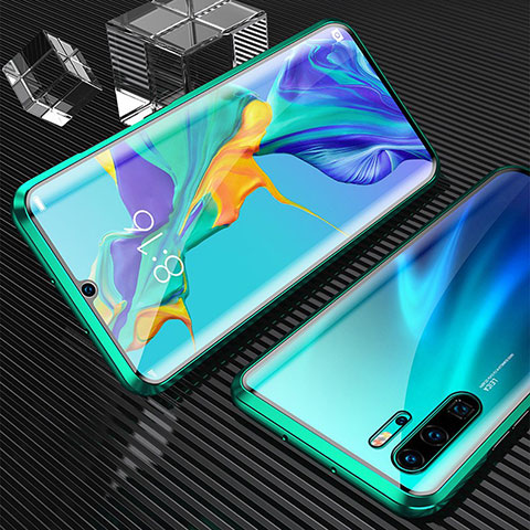 Coque Rebord Bumper Luxe Aluminum Metal Miroir 360 Degres Housse Etui Aimant T02 pour Huawei P30 Pro New Edition Vert