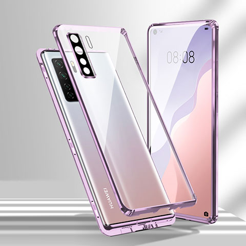 Coque Rebord Bumper Luxe Aluminum Metal Miroir 360 Degres Housse Etui Aimant T02 pour Huawei P40 Lite 5G Violet