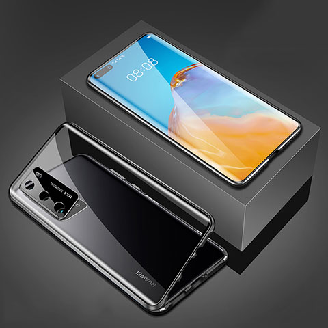 Coque Rebord Bumper Luxe Aluminum Metal Miroir 360 Degres Housse Etui Aimant T02 pour Huawei P40 Noir