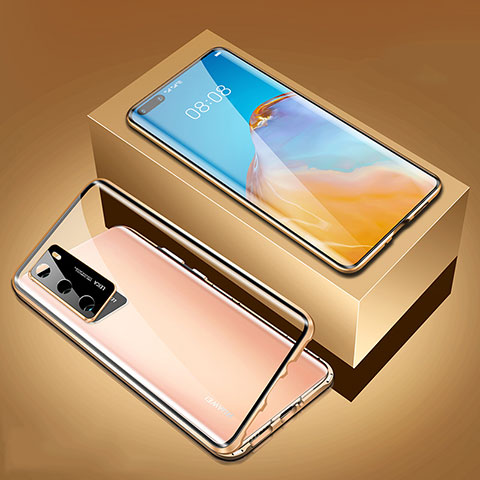 Coque Rebord Bumper Luxe Aluminum Metal Miroir 360 Degres Housse Etui Aimant T02 pour Huawei P40 Or