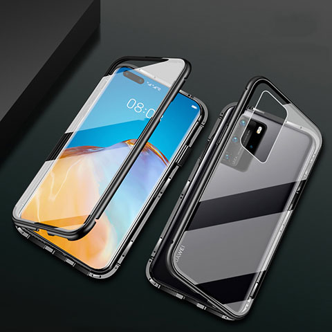 Coque Rebord Bumper Luxe Aluminum Metal Miroir 360 Degres Housse Etui Aimant T02 pour Huawei P40 Pro Noir