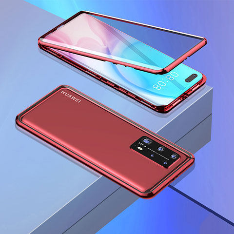 Coque Rebord Bumper Luxe Aluminum Metal Miroir 360 Degres Housse Etui Aimant T02 pour Huawei P40 Pro+ Plus Rouge