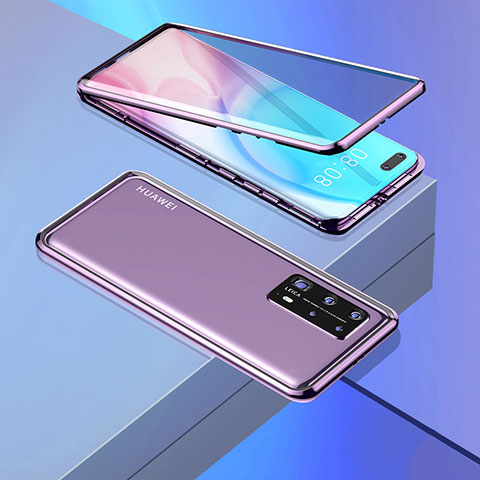 Coque Rebord Bumper Luxe Aluminum Metal Miroir 360 Degres Housse Etui Aimant T02 pour Huawei P40 Pro+ Plus Violet