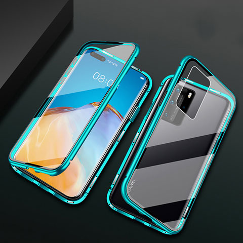 Coque Rebord Bumper Luxe Aluminum Metal Miroir 360 Degres Housse Etui Aimant T02 pour Huawei P40 Pro Vert