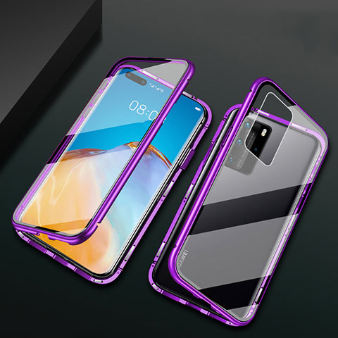 Coque Rebord Bumper Luxe Aluminum Metal Miroir 360 Degres Housse Etui Aimant T02 pour Huawei P40 Pro Violet