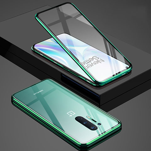 Coque Rebord Bumper Luxe Aluminum Metal Miroir 360 Degres Housse Etui Aimant T02 pour OnePlus 8 Pro Vert