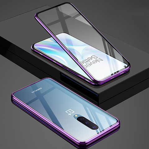 Coque Rebord Bumper Luxe Aluminum Metal Miroir 360 Degres Housse Etui Aimant T02 pour OnePlus 8 Violet