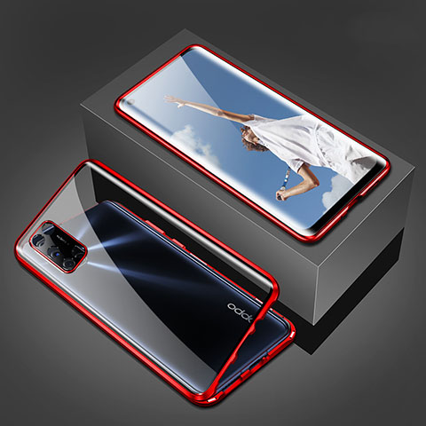 Coque Rebord Bumper Luxe Aluminum Metal Miroir 360 Degres Housse Etui Aimant T02 pour Oppo A72 Rouge