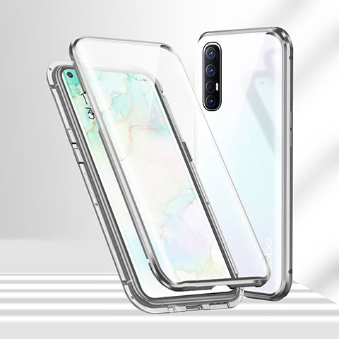 Coque Rebord Bumper Luxe Aluminum Metal Miroir 360 Degres Housse Etui Aimant T02 pour Oppo Find X2 Neo Argent