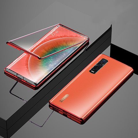 Coque Rebord Bumper Luxe Aluminum Metal Miroir 360 Degres Housse Etui Aimant T02 pour Oppo Find X2 Orange