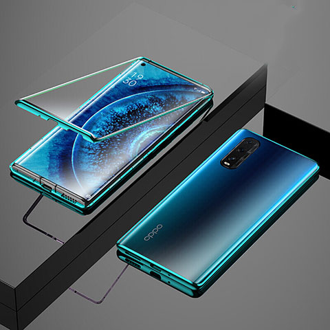 Coque Rebord Bumper Luxe Aluminum Metal Miroir 360 Degres Housse Etui Aimant T02 pour Oppo Find X2 Vert