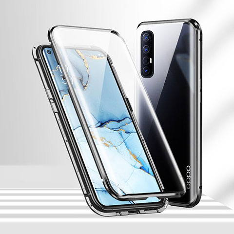 Coque Rebord Bumper Luxe Aluminum Metal Miroir 360 Degres Housse Etui Aimant T02 pour Oppo Reno3 Pro Noir