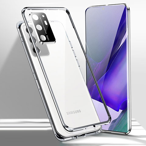 Coque Rebord Bumper Luxe Aluminum Metal Miroir 360 Degres Housse Etui Aimant T02 pour Samsung Galaxy Note 20 Ultra 5G Argent