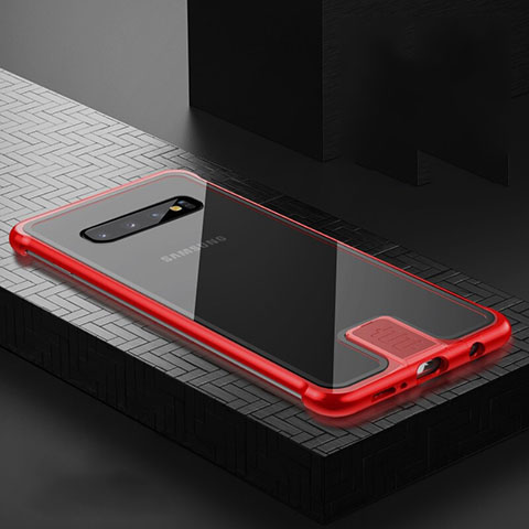 Coque Rebord Bumper Luxe Aluminum Metal Miroir 360 Degres Housse Etui Aimant T02 pour Samsung Galaxy S10 5G Rouge