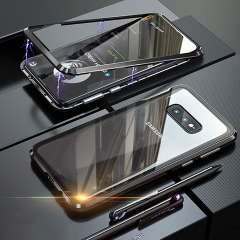 Coque Rebord Bumper Luxe Aluminum Metal Miroir 360 Degres Housse Etui Aimant T02 pour Samsung Galaxy S10e Noir