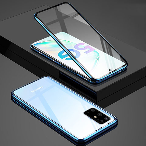 Coque Rebord Bumper Luxe Aluminum Metal Miroir 360 Degres Housse Etui Aimant T02 pour Samsung Galaxy S20 Plus 5G Bleu