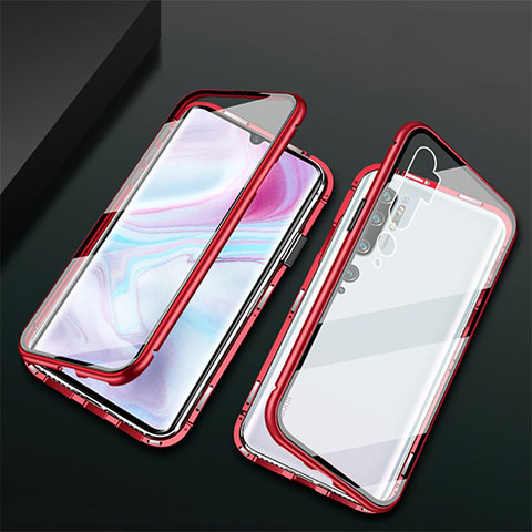 Coque Rebord Bumper Luxe Aluminum Metal Miroir 360 Degres Housse Etui Aimant T02 pour Xiaomi Mi Note 10 Pro Rouge