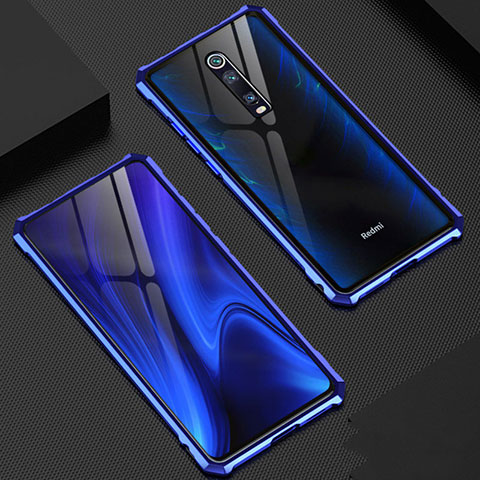 Coque Rebord Bumper Luxe Aluminum Metal Miroir 360 Degres Housse Etui Aimant T02 pour Xiaomi Redmi K20 Bleu