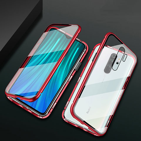 Coque Rebord Bumper Luxe Aluminum Metal Miroir 360 Degres Housse Etui Aimant T02 pour Xiaomi Redmi Note 8 Pro Rouge