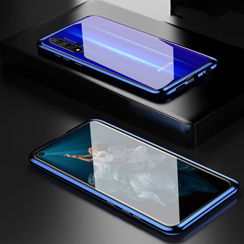 Coque Rebord Bumper Luxe Aluminum Metal Miroir 360 Degres Housse Etui Aimant T03 pour Huawei Honor 20S Bleu