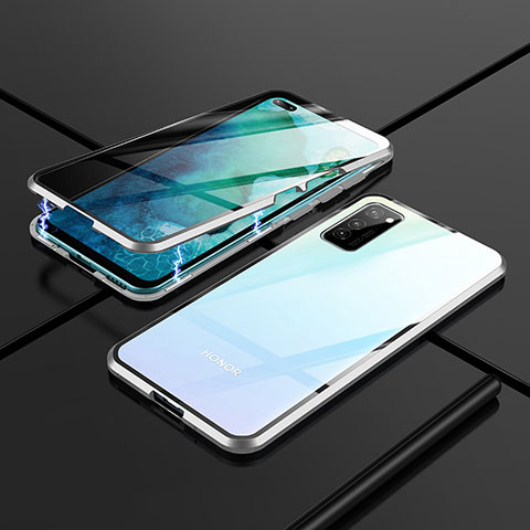 Coque Rebord Bumper Luxe Aluminum Metal Miroir 360 Degres Housse Etui Aimant T03 pour Huawei Honor V30 Pro 5G Argent