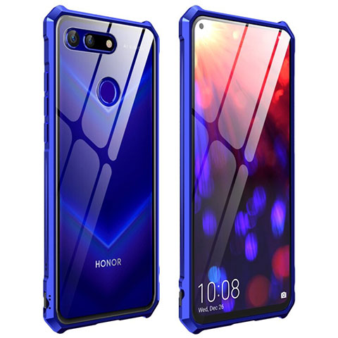 Coque Rebord Bumper Luxe Aluminum Metal Miroir 360 Degres Housse Etui Aimant T03 pour Huawei Honor View 20 Bleu