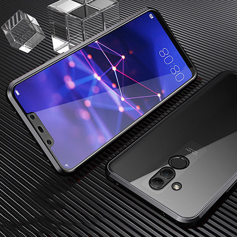 Coque Rebord Bumper Luxe Aluminum Metal Miroir 360 Degres Housse Etui Aimant T03 pour Huawei Mate 20 Lite Noir