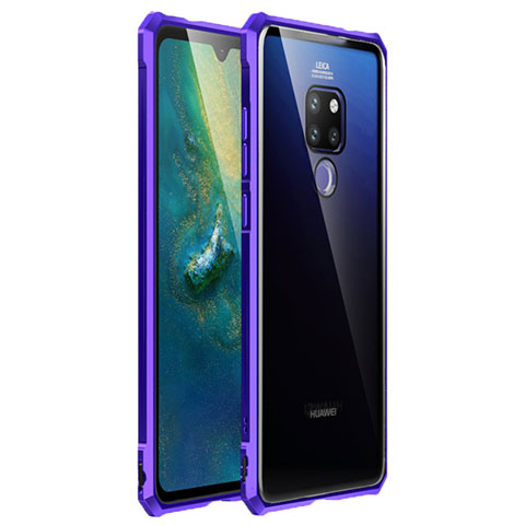 Coque Rebord Bumper Luxe Aluminum Metal Miroir 360 Degres Housse Etui Aimant T03 pour Huawei Mate 20 X 5G Violet