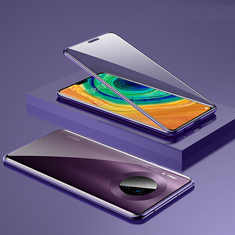 Coque Rebord Bumper Luxe Aluminum Metal Miroir 360 Degres Housse Etui Aimant T03 pour Huawei Mate 30 Violet