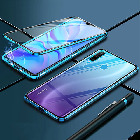 Coque Rebord Bumper Luxe Aluminum Metal Miroir 360 Degres Housse Etui Aimant T03 pour Huawei Nova 4e Bleu