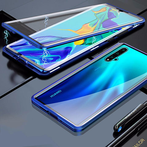 Coque Rebord Bumper Luxe Aluminum Metal Miroir 360 Degres Housse Etui Aimant T03 pour Huawei Nova 5 Pro Bleu