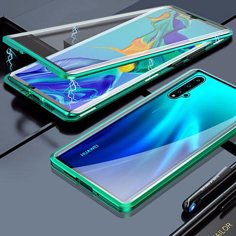 Coque Rebord Bumper Luxe Aluminum Metal Miroir 360 Degres Housse Etui Aimant T03 pour Huawei Nova 5 Pro Vert