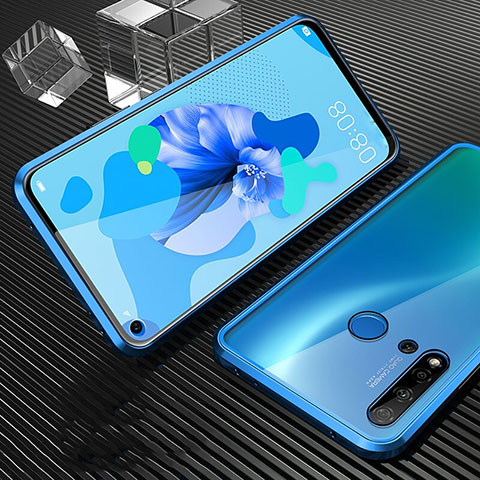 Coque Rebord Bumper Luxe Aluminum Metal Miroir 360 Degres Housse Etui Aimant T03 pour Huawei Nova 5i Bleu