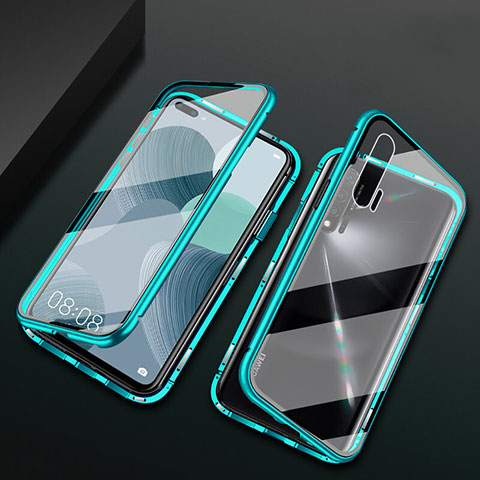 Coque Rebord Bumper Luxe Aluminum Metal Miroir 360 Degres Housse Etui Aimant T03 pour Huawei Nova 6 5G Cyan