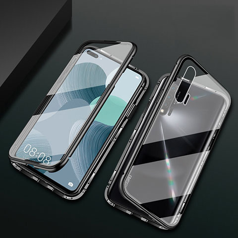 Coque Rebord Bumper Luxe Aluminum Metal Miroir 360 Degres Housse Etui Aimant T03 pour Huawei Nova 6 Noir