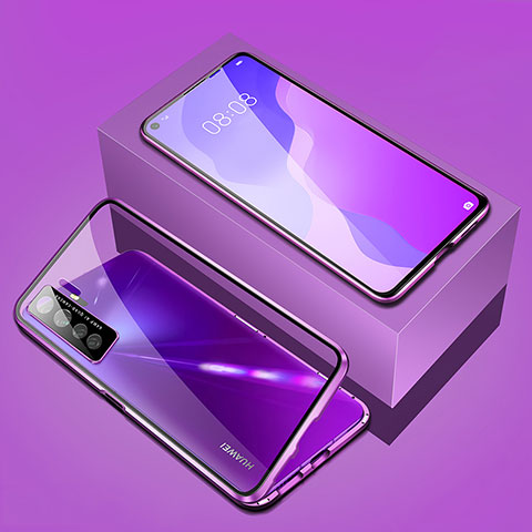 Coque Rebord Bumper Luxe Aluminum Metal Miroir 360 Degres Housse Etui Aimant T03 pour Huawei Nova 7 SE 5G Violet