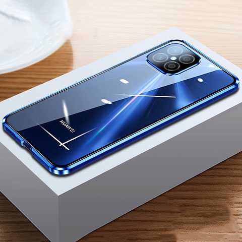 Coque Rebord Bumper Luxe Aluminum Metal Miroir 360 Degres Housse Etui Aimant T03 pour Huawei Nova 8 SE 5G Bleu