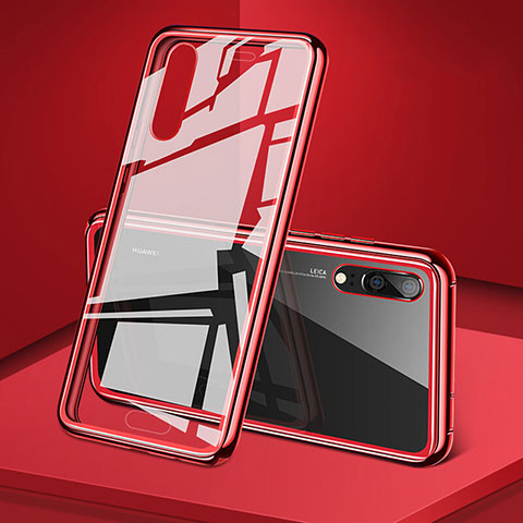 Coque Rebord Bumper Luxe Aluminum Metal Miroir 360 Degres Housse Etui Aimant T03 pour Huawei P20 Rouge