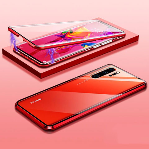 Coque Rebord Bumper Luxe Aluminum Metal Miroir 360 Degres Housse Etui Aimant T03 pour Huawei P30 Pro New Edition Rouge