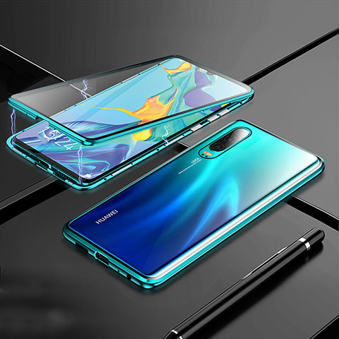 Coque Rebord Bumper Luxe Aluminum Metal Miroir 360 Degres Housse Etui Aimant T03 pour Huawei P30 Vert