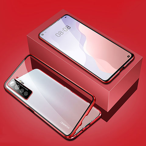 Coque Rebord Bumper Luxe Aluminum Metal Miroir 360 Degres Housse Etui Aimant T03 pour Huawei P40 Lite 5G Rouge